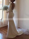 Satin Scoop Neck Trumpet/Mermaid Sweep Train Lace Wedding Dresses #UKM00024163