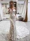 Trumpet/Mermaid Off-the-shoulder Lace Sweep Train Wedding Dresses With Appliques Lace #UKM00024167