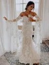 Trumpet/Mermaid Sweetheart Tulle Sweep Train Wedding Dresses With Appliques Lace #UKM00024172