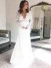 Trumpet/Mermaid V-neck Stretch Crepe Floor-length Wedding Dresses With Lace #UKM00024177