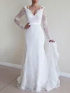 Lace V-neck Trumpet/Mermaid Sweep Train Wedding Dresses #UKM00024180