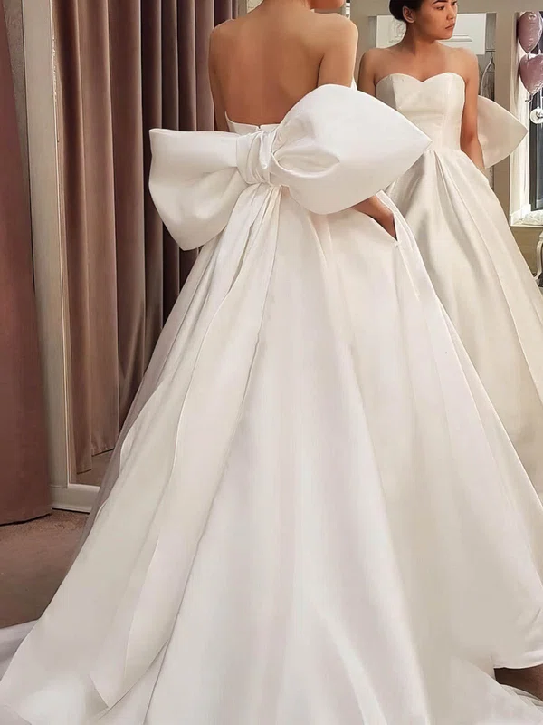 Ball Gown/Princess Sweetheart Satin Sweep Train Wedding Dresses With Pockets #UKM00024186