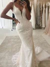 Tulle V-neck Trumpet/Mermaid Detachable Appliques Lace Wedding Dresses #UKM00024187