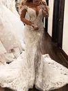 Trumpet/Mermaid Illusion Tulle Sweep Train Wedding Dresses With Appliques Lace #UKM00024190