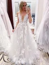 Ball Gown/Princess V-neck Tulle Sweep Train Wedding Dresses With Appliques Lace #UKM00024196