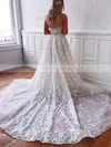 Tulle Strapless A-line Court Train Appliques Lace Wedding Dresses #UKM00024201