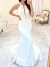 Trumpet/Mermaid Scoop Neck Silk-like Satin Sweep Train Wedding Dresses #UKM00024219