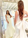 Trumpet/Mermaid Square Neckline Satin Sweep Train Wedding Dresses With Bow #UKM00024221