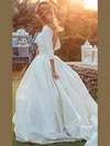 Ball Gown Scoop Neck Satin Court Train Wedding Dresses #UKM00024223
