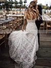 Lace Off-the-shoulder Trumpet/Mermaid Sweep Train Split Front Wedding Dresses #UKM00024224