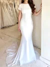 Trumpet/Mermaid Scoop Neck Silk-like Satin Sweep Train Wedding Dresses #UKM00024226