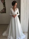 Ball Gown V-neck Satin Court Train Wedding Dresses With Pockets #UKM00024228