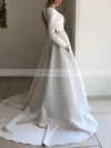 Satin V-neck A-line Court Train Beading Wedding Dresses #UKM00024228