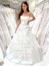 Satin Square Neckline A-line Sweep Train Pockets Wedding Dresses #UKM00024231