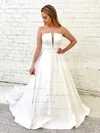 Satin Strapless A-line Court Train Wedding Dresses #UKM00024233