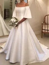 Ball Gown/Princess Off-the-shoulder Satin Sweep Train Wedding Dresses #UKM00024235