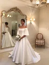 Ball Gown Off-the-shoulder Satin Sweep Train Wedding Dresses #UKM00024235