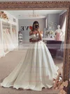 Satin Off-the-shoulder Ball Gown Sweep Train Ruffles Wedding Dresses #UKM00024236