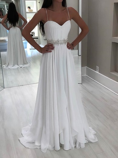 A-line Sweetheart Chiffon Floor-length Wedding Dresses With Beading #UKM00024244