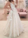 Ball Gown/Princess V-neck Tulle Sweep Train Wedding Dresses With Appliques Lace #UKM00024247