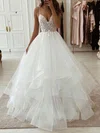 Ball Gown/Princess V-neck Tulle Sweep Train Appliques Lace Wedding Dresses #UKM00024248