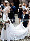Chiffon V-neck A-line Sweep Train Lace Wedding Dresses #UKM00024251