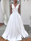 Ball Gown V-neck Satin Sweep Train Wedding Dresses With Pockets #UKM00024253