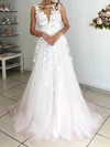 Ball Gown/Princess Illusion Tulle Sweep Train Wedding Dresses With Appliques Lace #UKM00024254