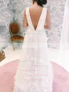 Tulle V-neck A-line Sweep Train Appliques Lace Wedding Dresses #UKM00024271