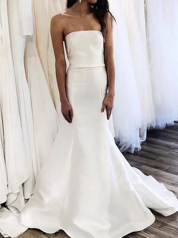 Trumpet/Mermaid Straight Satin Sweep Train Wedding Dresses #UKM00024272