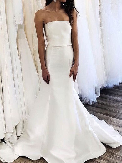 Trumpet/Mermaid Straight Satin Sweep Train Wedding Dresses #UKM00024272