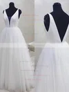 Tulle V-neck A-line Floor-length Wedding Dresses #UKM00024274