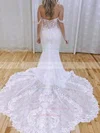 Tulle Off-the-shoulder Trumpet/Mermaid Sweep Train Appliques Lace Wedding Dresses #UKM00024278