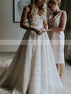 Tulle Strapless A-line Court Train Beading Wedding Dresses #UKM00024286