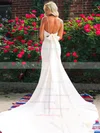 Satin V-neck Trumpet/Mermaid Court Train Bow Wedding Dresses #UKM00024320