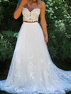 Ball Gown/Princess Sweetheart Tulle Sweep Train Wedding Dresses With Appliques Lace #UKM00024321