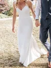 Trumpet/Mermaid V-neck Stretch Crepe Sweep Train Wedding Dresses #UKM00024324