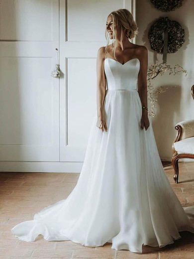 Chiffon Sweetheart A-line Sweep Train Wedding Dresses #UKM00024326