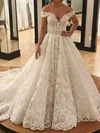 Ball Gown/Princess Off-the-shoulder Tulle Court Train Wedding Dresses With Beading #UKM00024330