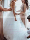 Tulle Sweetheart A-line Sweep Train Beading Wedding Dresses #UKM00024342