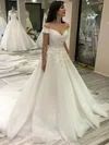 Ball Gown Off-the-shoulder Tulle Court Train Wedding Dresses With Beading #UKM00024344