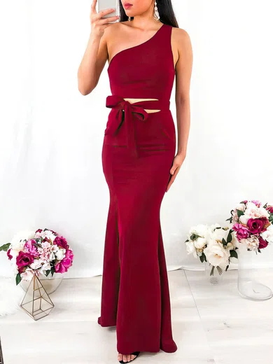 Trumpet/Mermaid One Shoulder Stretch Crepe Sweep Train Bow Prom Dresses #UKM020107707