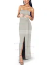 Sheath/Column Square Neckline Satin Floor-length Sashes / Ribbons Prom Dresses #UKM020107722