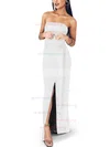 Sheath/Column Square Neckline Satin Floor-length Sashes / Ribbons Prom Dresses #UKM020107722