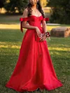 Ball Gown/Princess Sweep Train Off-the-shoulder Satin Bow Prom Dresses #UKM020107737