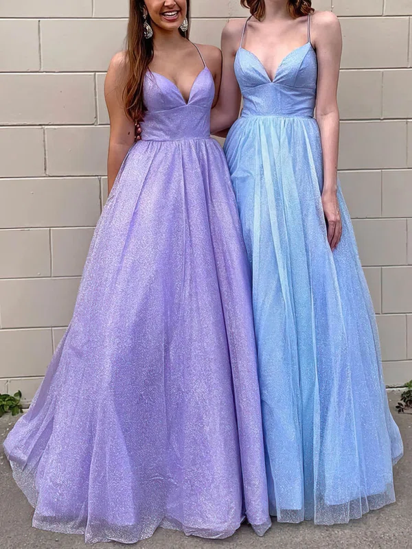 Ball Gown/Princess Floor-length V-neck Glitter Prom Dresses #UKM020107741