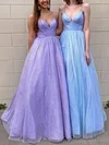 Ball Gown/Princess Floor-length V-neck Glitter Prom Dresses #UKM020107741