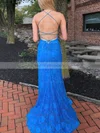Trumpet/Mermaid Square Neckline Lace Sweep Train Beading Prom Dresses #UKM020107754