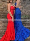 Trumpet/Mermaid Square Neckline Lace Sweep Train Beading Prom Dresses #UKM020107754