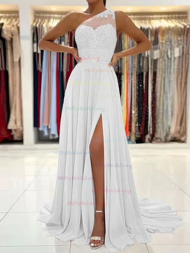 One shoulder store white prom dress